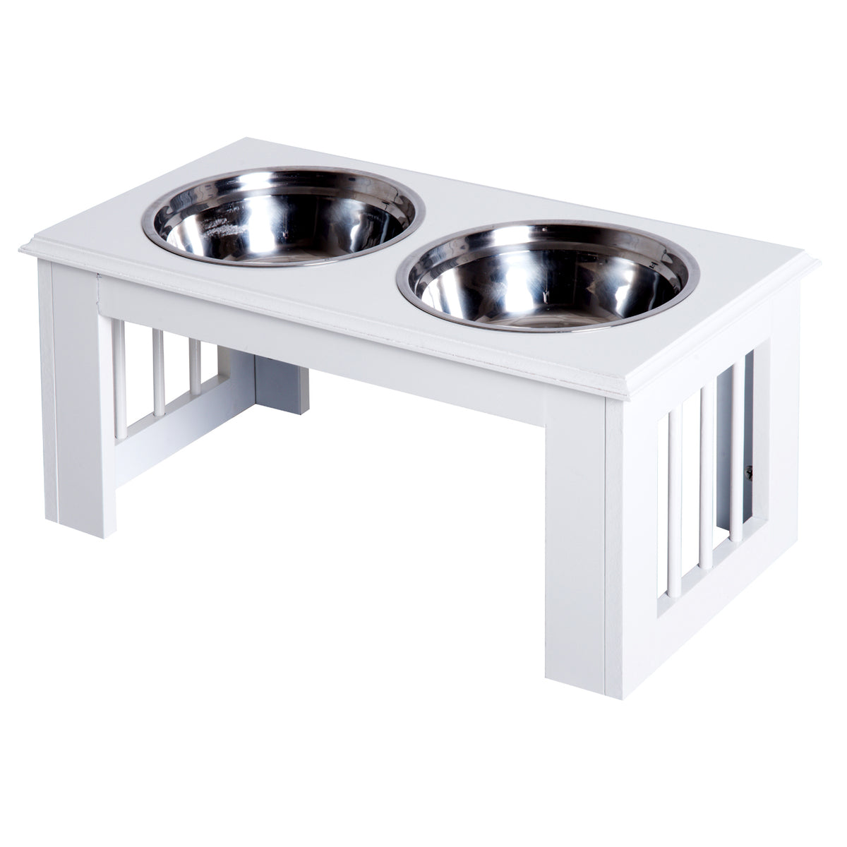 Raised Dog Feeding Bowls with Stand, Stainless Steel for Medium Dog, 58L x 31W x 25H cm - White
