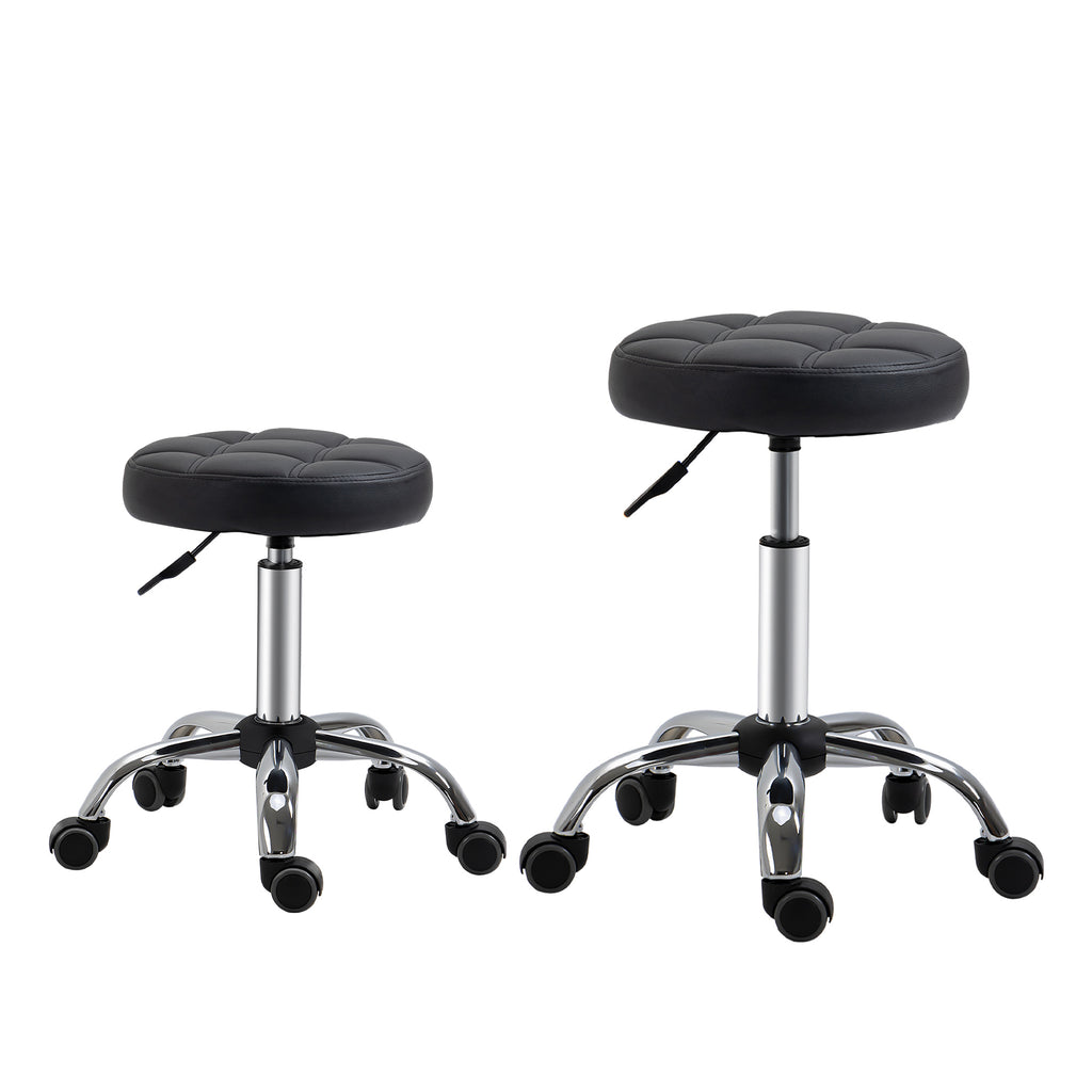 2er-Set Rollhocker höhenverstellbar, Drehhocker 48-63 cm, Arbeitshocker 360° drehbar, Bürohocker für Büro, Salon, Massage, Spa, Schwarz