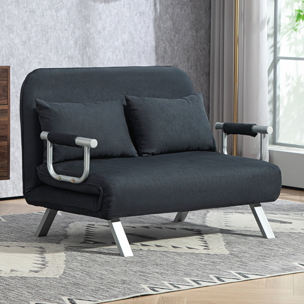 Schlafsofa, 5-fach verstellbar, Wildlederimitat, Stahlrahmen, inkl. Kissen, Schwarz