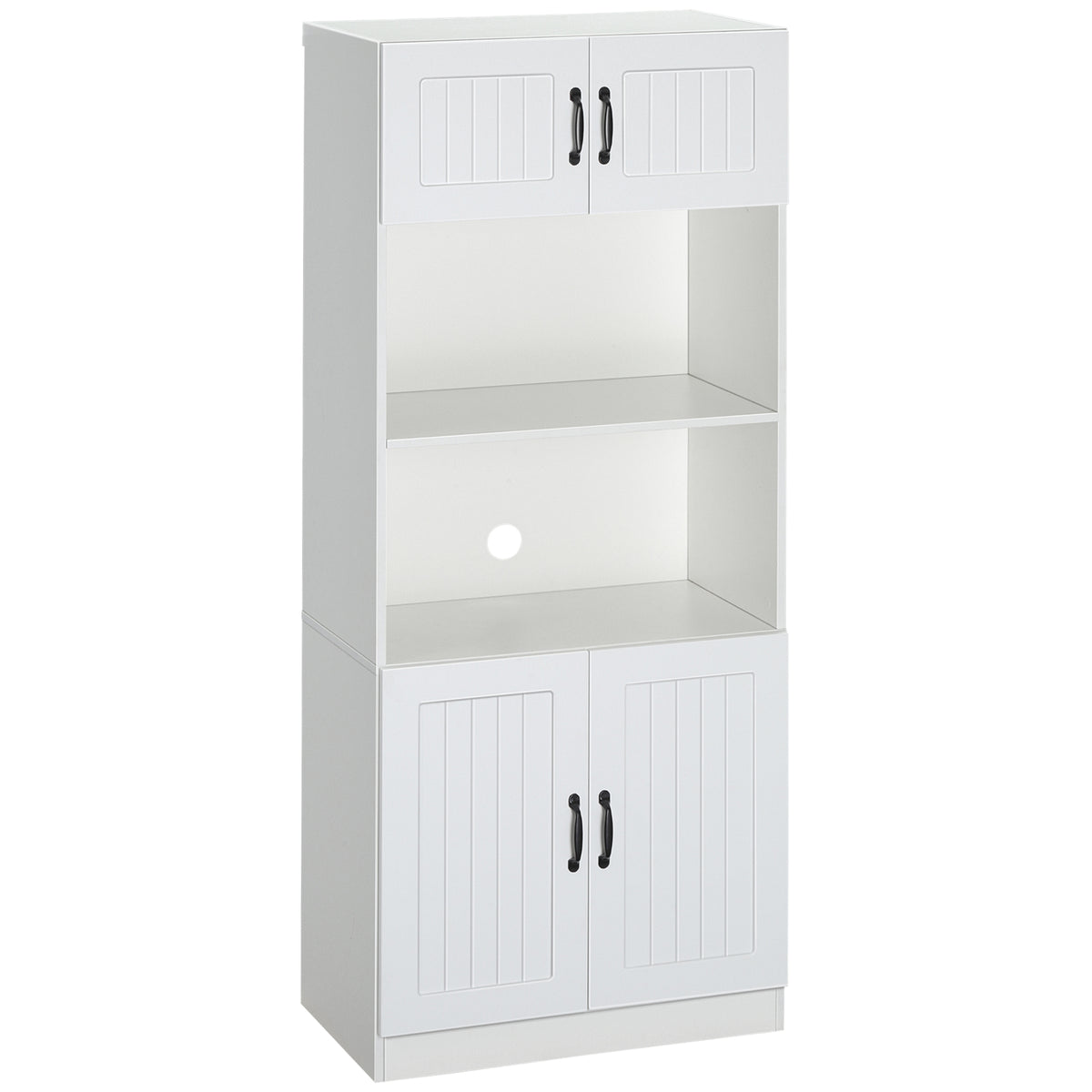 Küchenschrank Küchenbüffet Schrank, Landhausstil, 2 Schränke, 2 Regale, 70 cm x 40 cm x 170 cm Weiß + Schwarz