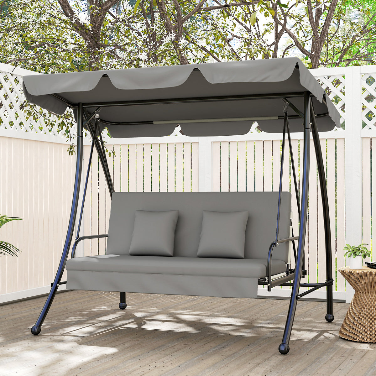 Hollywoodschaukel mit Lesefunktion, Gartenschaukel mit Baldachin, Outdoormöbel, Grau