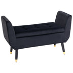 Sitzbank mit Stauraum Armlehnen Polsterbank mit Samtoptik, Sitztruhe mit Holzbeine, Truhenbank für Wohnzimmer Schlafzimmer Flur 107 x 42 x 65 cm, Schwarz