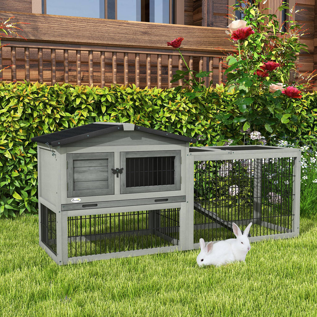 Wooden Rabbit Hutch with Outdoor Run Grey