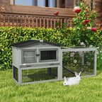 Wooden Rabbit Hutch with Outdoor Run Grey