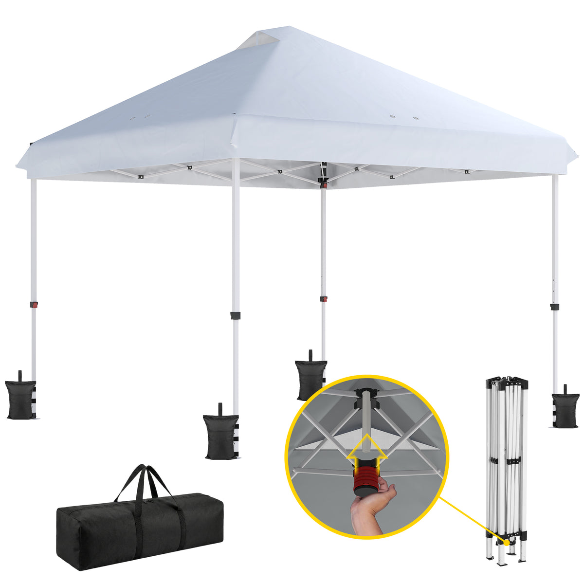 3 x 3 m Pop Up Gazebo with Wheels, UPF50+ One-Touch Outdoor Garden Party Tent Marquee Wedding Awning Canopy, White