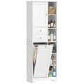 Badezimmerschrank Schmaler Badschrank mit 6 offenen Fächern und Wäschekorb, 2 Schubladen und Soft-Close-Tür, Weiß