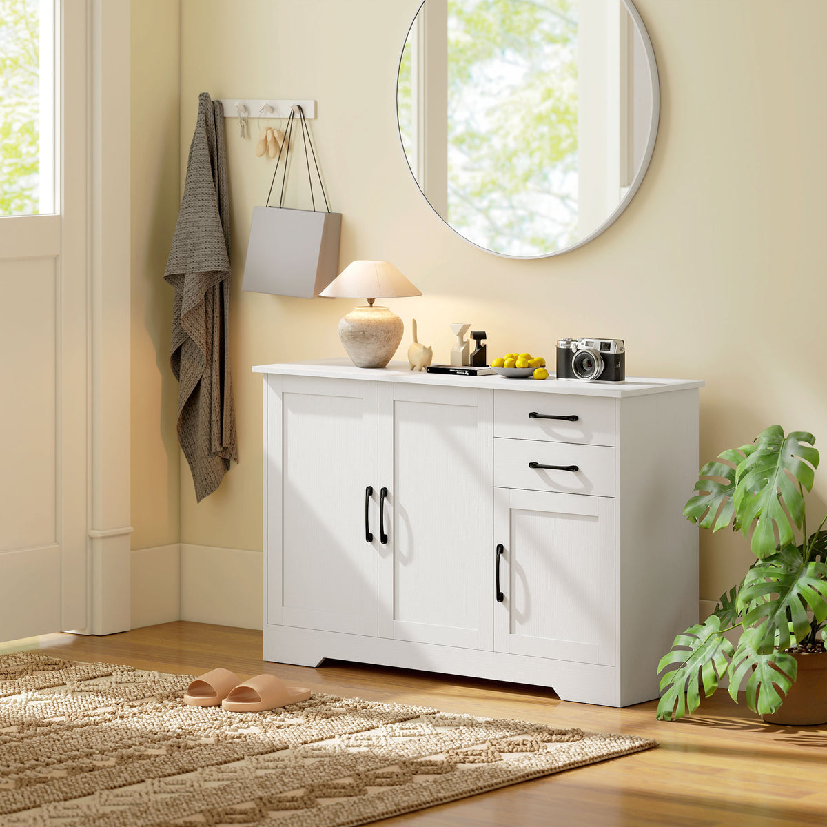 Sideboard Küchenschrank mit Soft-Close-Türen, 2 Schubladen, Weiß
