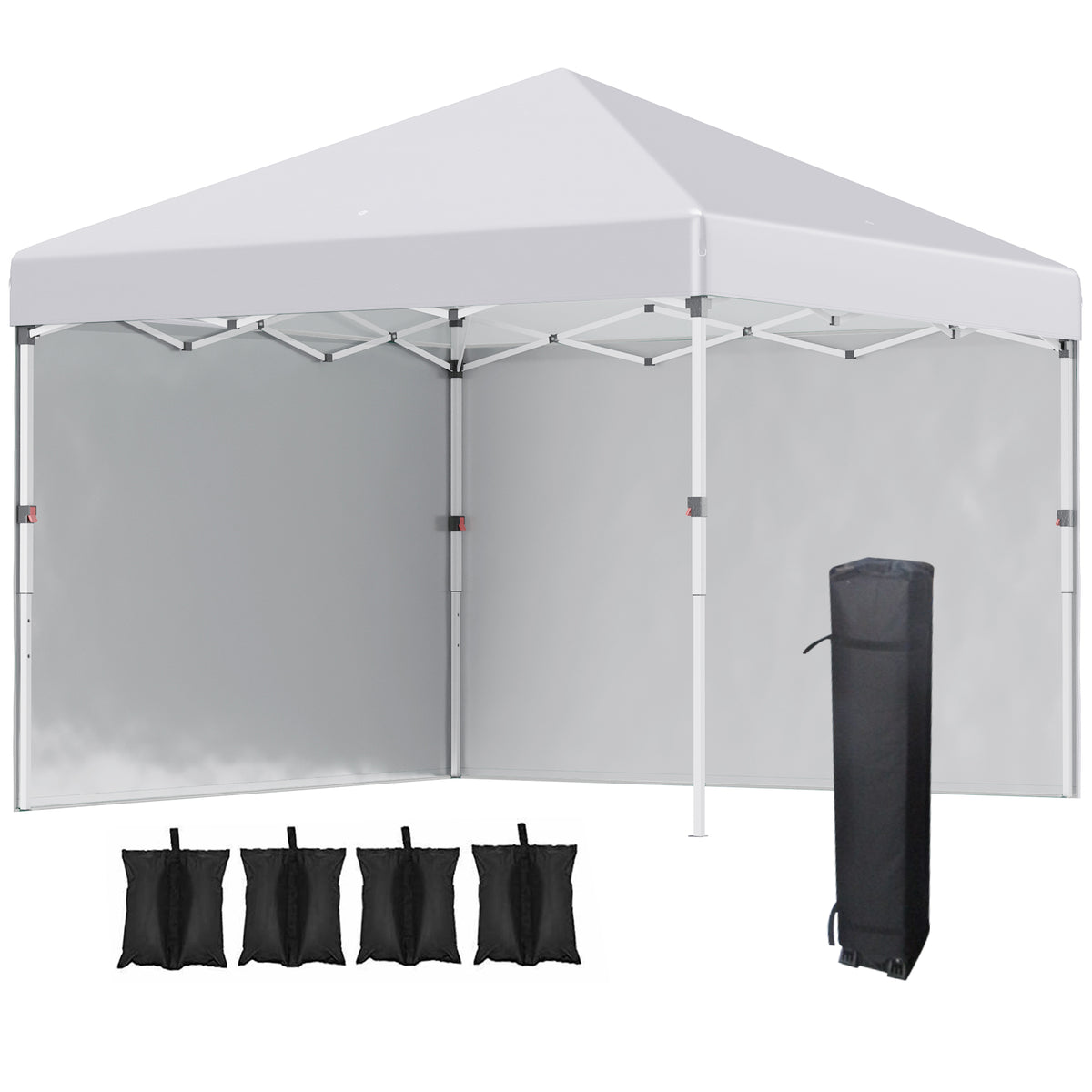 Faltpavillon, 2 Seitenwände, höhenverstellbar, mit Transporttasche, rostfreies Stahlgestell, 3x3 m, Weiß