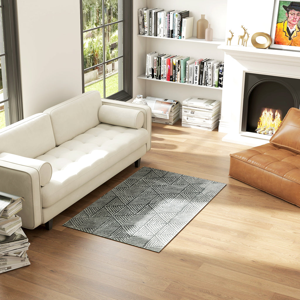 Teppich Wohnzimmerteppich im Modern Stil, waschbar Fl?chenteppich 150 x 80 cm Dunkelgrau