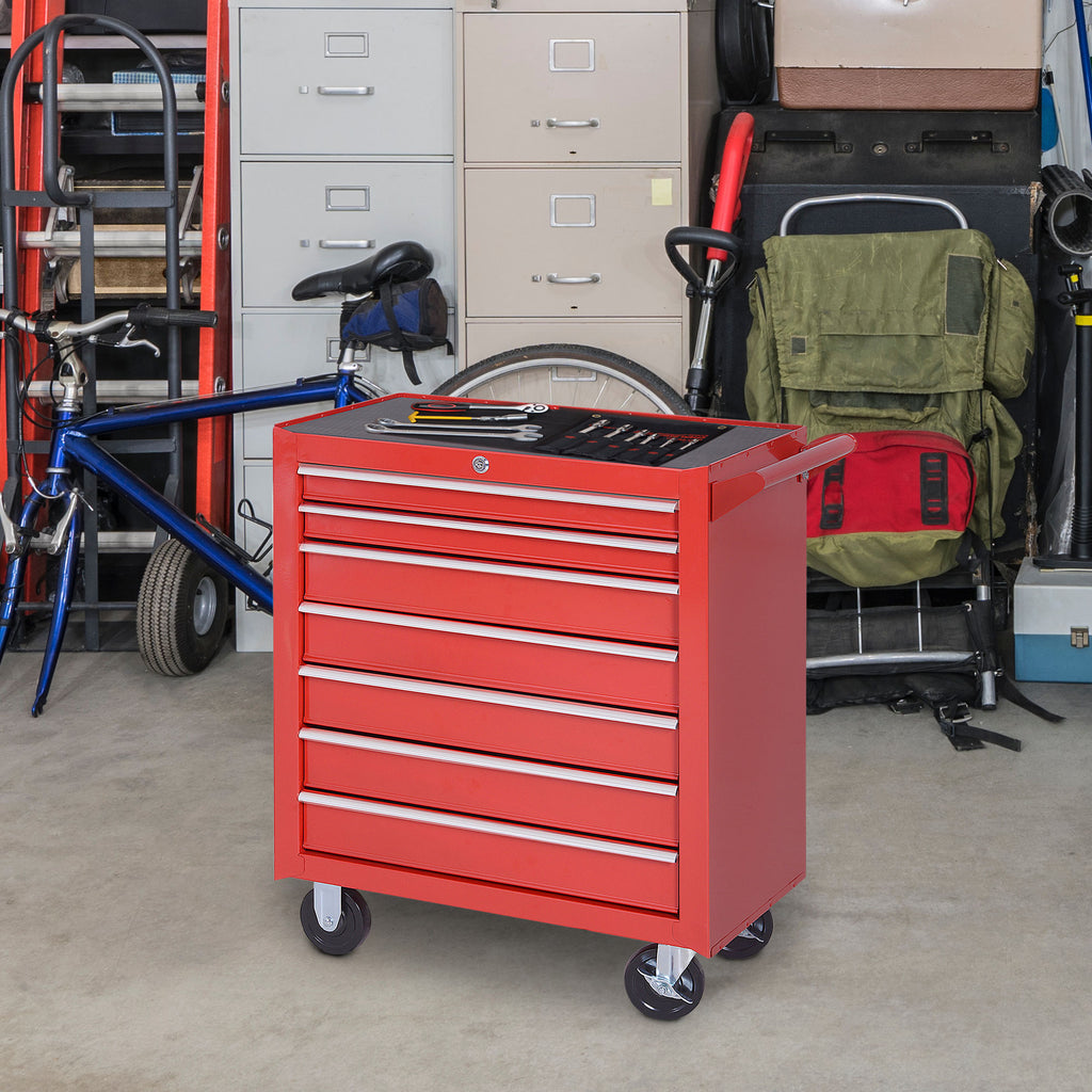 Werkzeugwagen, 2 kleine & 5 gro?e Schubladen, Stahl, bis 150 kg, 69 x 33 x 75 cm, Rot