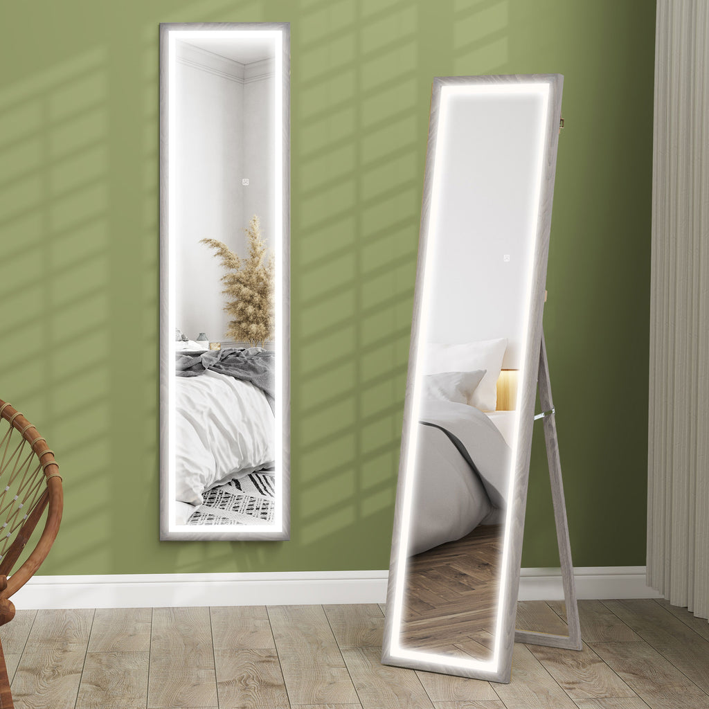 LED Ganzkörperspiegel, 40 x 160 cm, Touch-Steuerung, dimmbar, 3 Farben, Grau