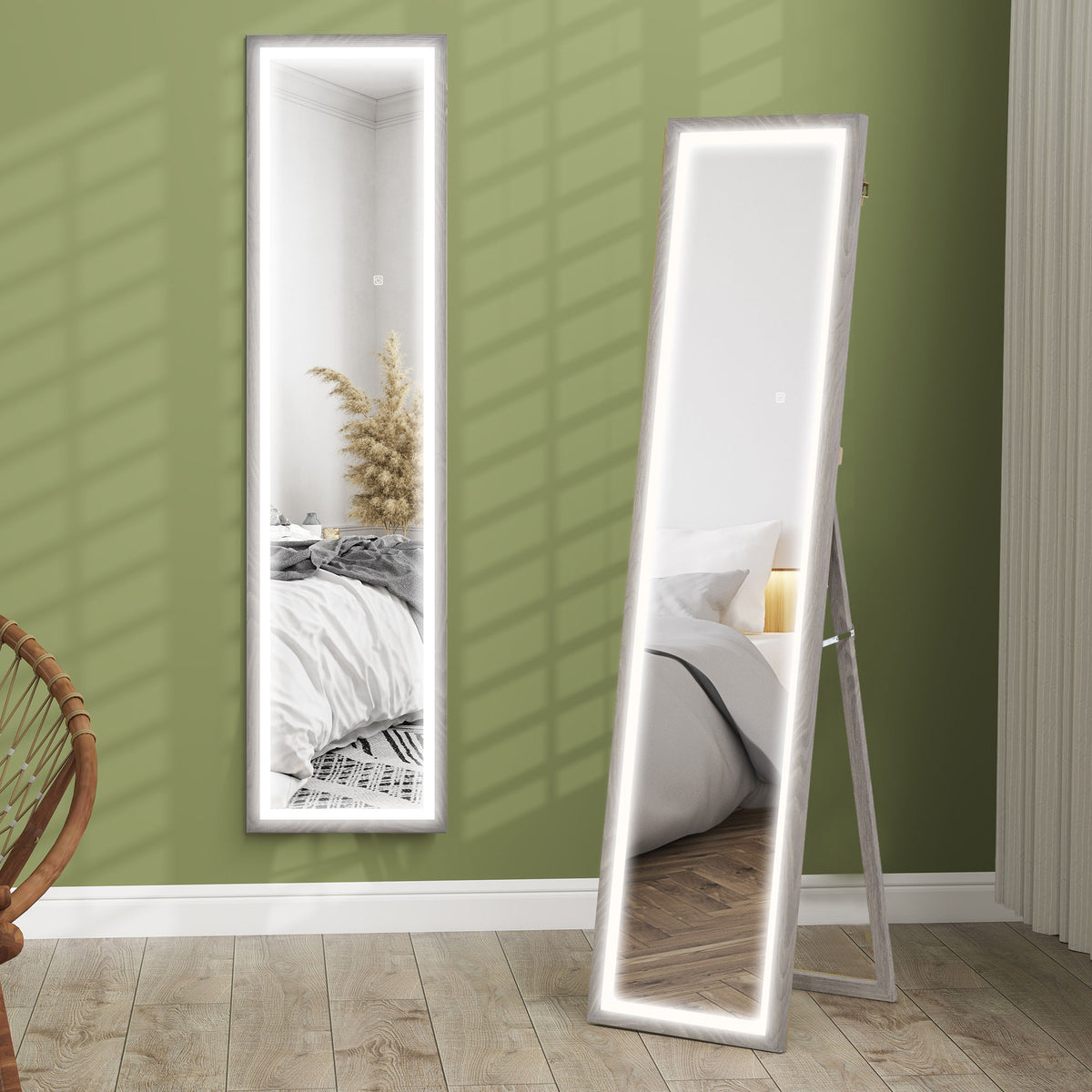 LED Ganzkörperspiegel, 40 x 160 cm, Touch-Steuerung, dimmbar, 3 Farben, Grau