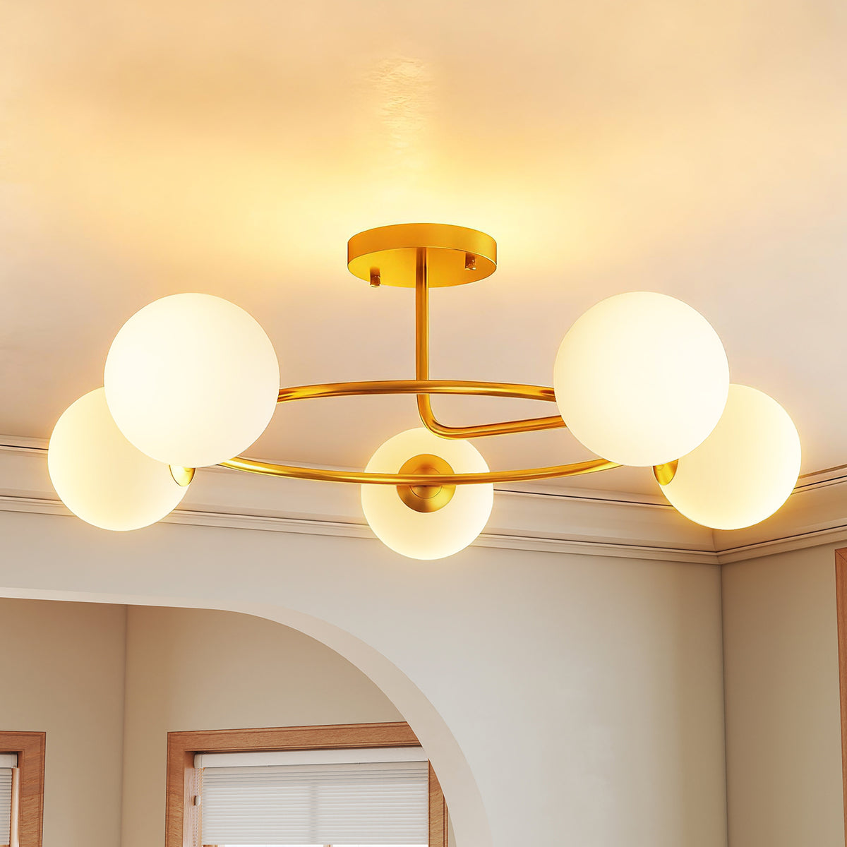Deckenleuchte 20W Deckenlampe mit 5 G9-Fassungen, Eleganter Gold-Weiß-Look, Leuchtmittel nicht enthalten