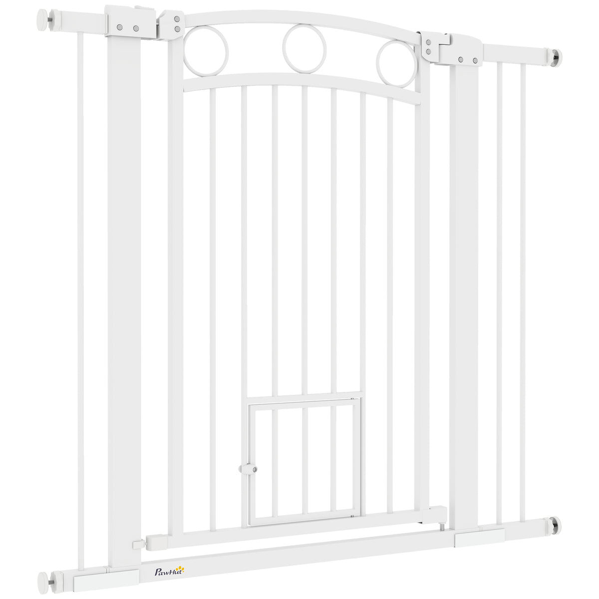 96cm Tall Dog Gate with Cat Door, 7cm and 14cm Extensions, for Stairs, Doorways, 76-104cm Width