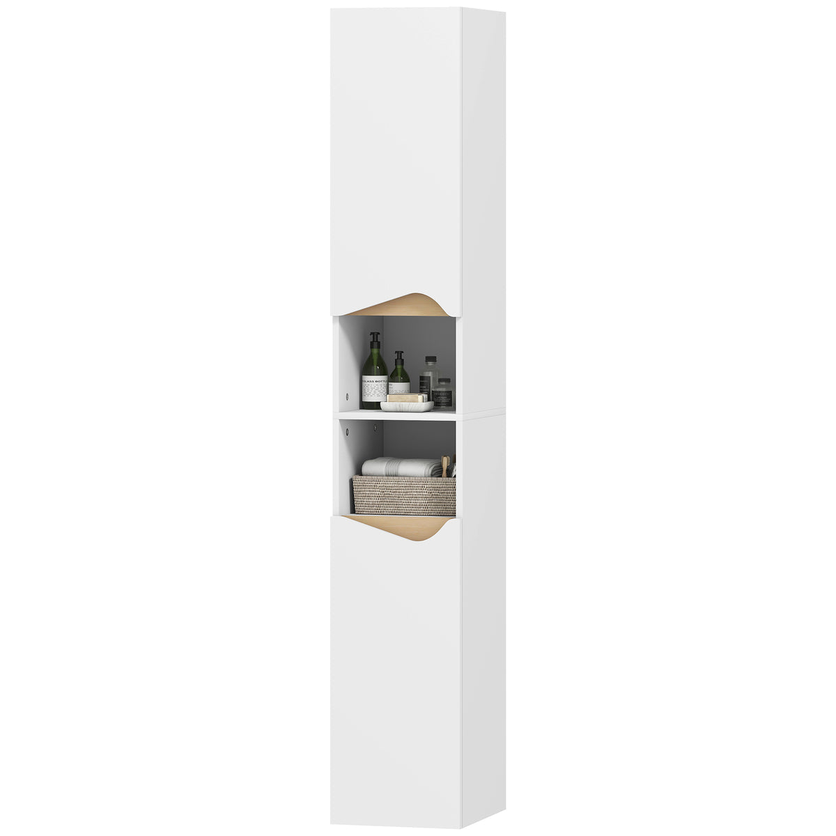 Badezimmerschrank Schmal Hochschrank mit 2 T¨¹ren, 2 Offenen F?chern, f¨¹r Badezimmer 30 x 34,6 x 182 cm Wei?
