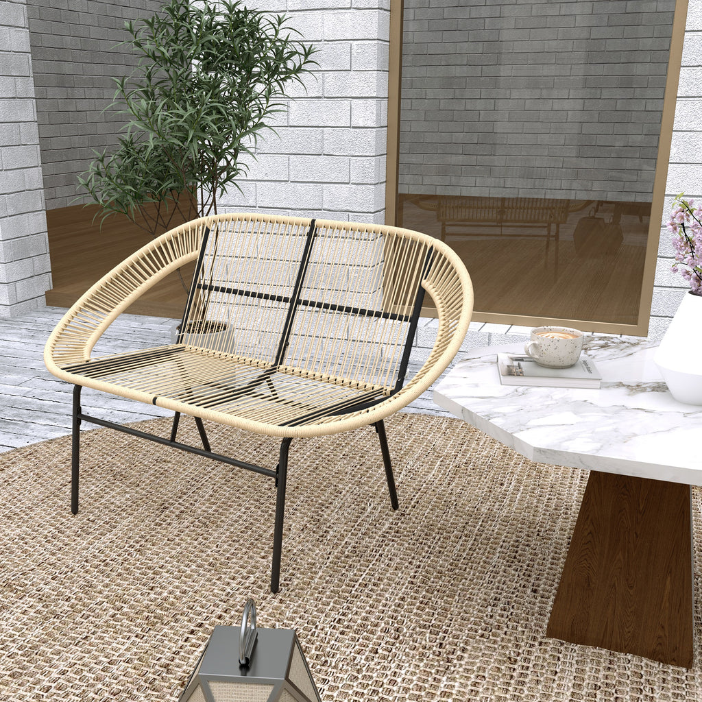 2-Sitzer Gartenbank Polyrattan, wetterfest Sitzbank im Rattanflecht-Design, UV-Beständig 260kg belast Khaki