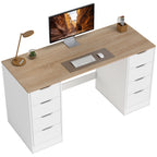 140 cm Computertisch, 8 Schubladen, Schreibtisch f¨¹r Homeoffice, Schlafzimmer, Stahl, Holz, Wei?