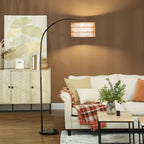 Stehlampe mit Hanfseil-Schirm, höhenverstellbar, Fußschalter, Metall, Schwarz