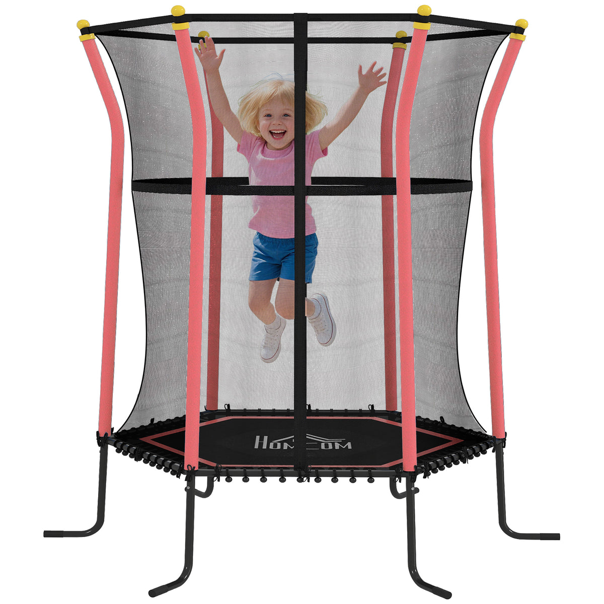 Kids Trampoline Mini Bouncer with Enclosure Safety Net For Ages 3-10 Years - Red