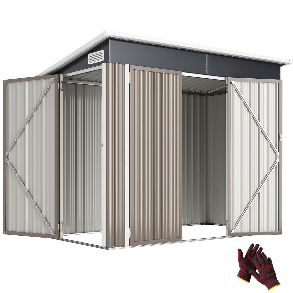 7.5 x 4.3ft Metal Garden Storage Shed, Waterproof Outdoor Shed with Triple Lockable Door, Gloves, Vents, Light Grey