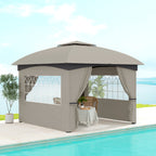 3,4 x 3,4 m Gartenpavillon, Bierzelt mit Lüftungsdach, Bogenfenstern, Stahlgestell, Hellgrau