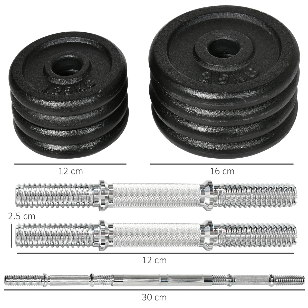 Kurzhantel, Langhantel, 2-in-1, 20 kg, 8 Hantelscheiben, rostfrei, Eisen, schwarz, 95 x 16 x 16Hcm