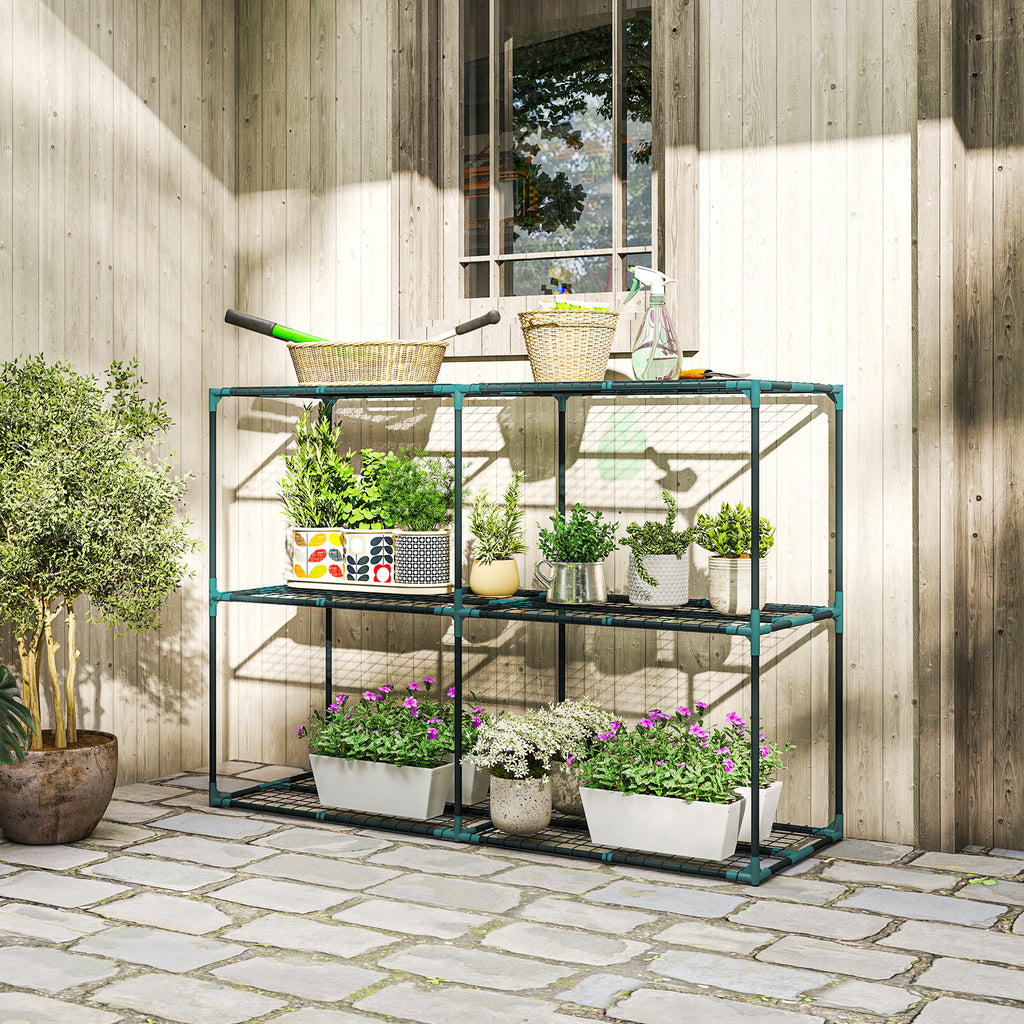 3-Etagen Pflanzenst?nder, 100 cm hoch Blumenst?nder mit Regalb?den, mehrst?ckig Stahl Dunkelgr¨¹n