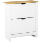 Schuhschrank Schruhregal Schuhaufbewahrung, 2 F?cher, 12 Paar Schuhe, 72 cm x 26 cm x 80 cm, Wei? + Braun