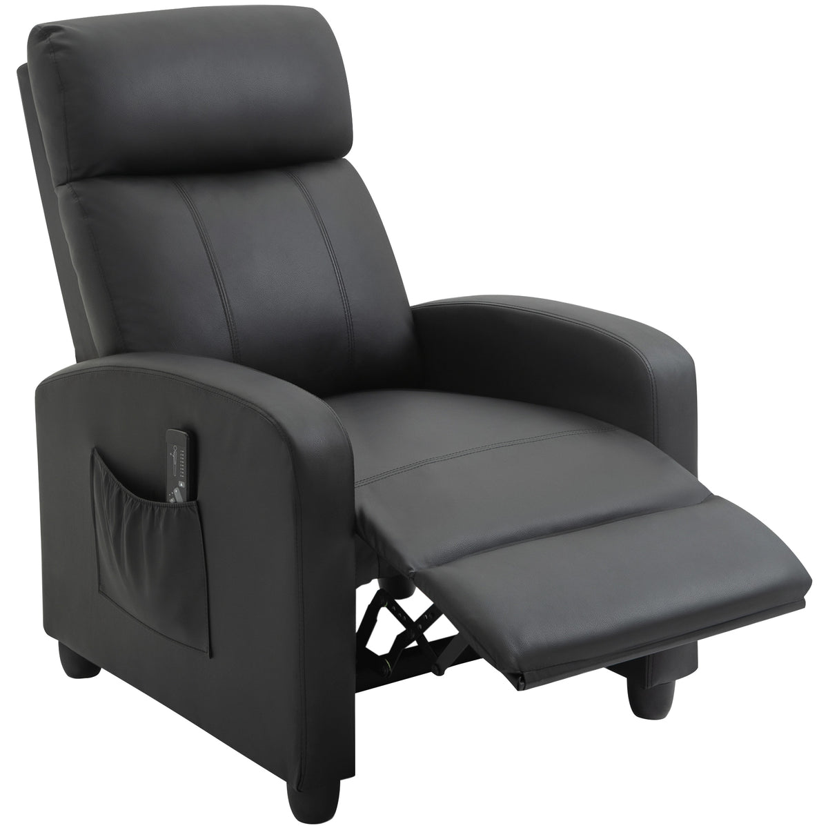 Relaxsessel Fernsehsessel mit Vibrationsmassage, Massagesessel mit Liegefunktion, 2 Massagepunkte, TV Sessel mit Fernbedienung, Seitentasche, Kunstleder für Wohnzimmer, Schwarz