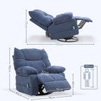 Massagesessel mit W?rme- & Liegefunktion, drehbar, bis 150 kg, Metallgestell, 98x90x98cm, Blau