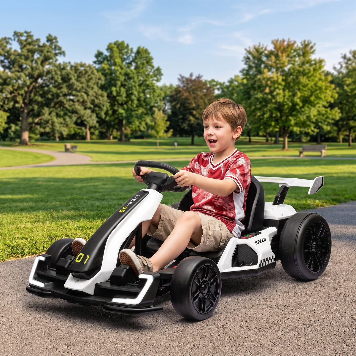 24 V Elektro Go-Kart für Kinder Drift-Funktion für 6-12 Jahre Weiß