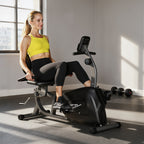Heimtrainer, Magnet-Liegerad, 8 Widerstandsstufen, verstellbar, LCD-Monitor, Metall, Kunststoff, Schwarz