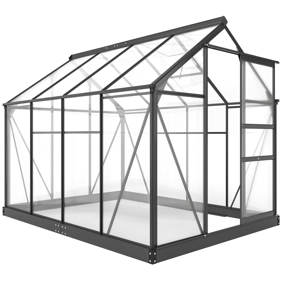 Gewächshaus, Treibhaus, mit Dachfenster, Schiebetür, transparent, Polycarbonat+Aluminium, 190 x 252 x 201cm