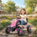 Kids Pedal Go Kart with Adjustable Seat, EVA Tyres, Manual Clutch, Brake, Go Kart for Kids 3-8 Years, Pink