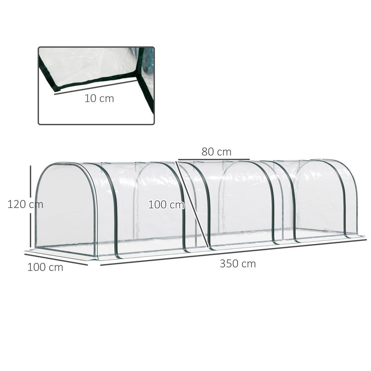 350 x 100 cm Low Tunnel Greenhouse - Clear