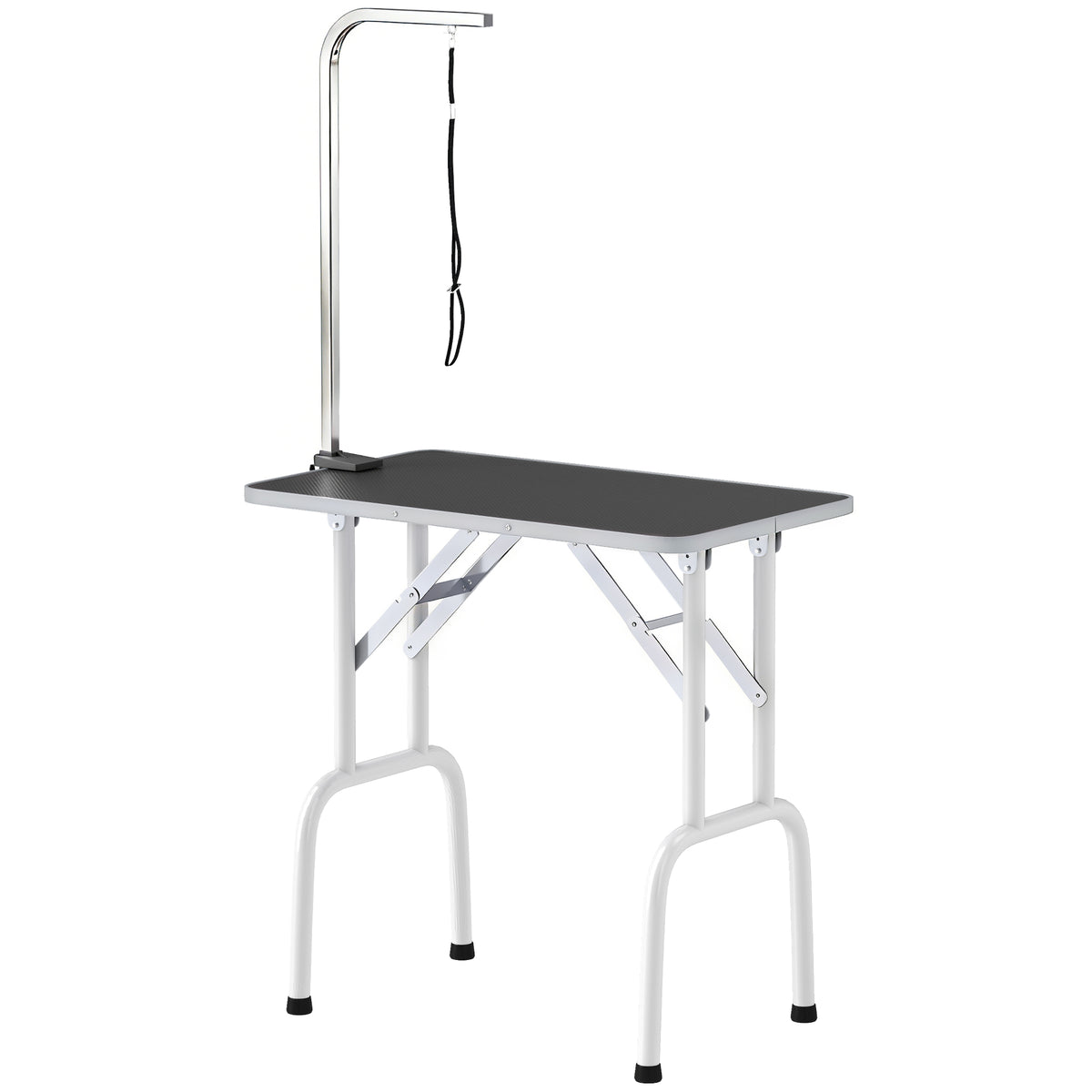 32" Foldable Dog Grooming Table Pet Drying Beauty Table Adjustable Fixed Arm Rubber Top, Black