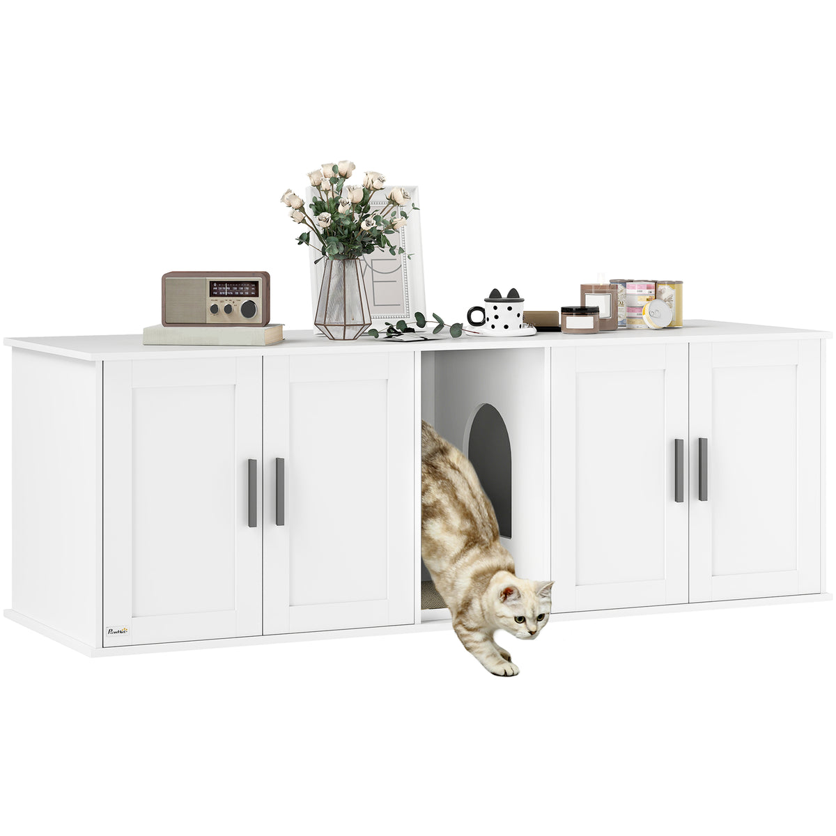 Katzenklo-Schrank Katzenhaus mit Tür Trennwand Katzentoilette für große Katzen 145 x 49 x 51 cm Weiß