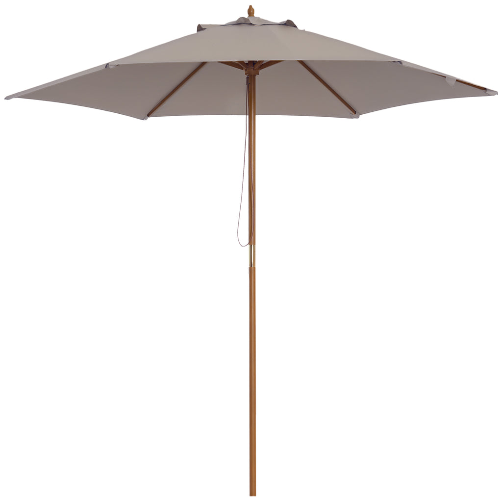 2.5m Wood Garden Parasol Sun Shade Patio Outdoor Wooden Umbrella Canopy, Table Market Umbrella with Vent, 38mm Pole, Rope Pulley Mechanism, Grey