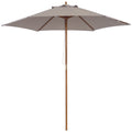 2.5m Wood Garden Parasol Sun Shade Patio Outdoor Wooden Umbrella Canopy, Table Market Umbrella with Vent, 38mm Pole, Rope Pulley Mechanism, Grey