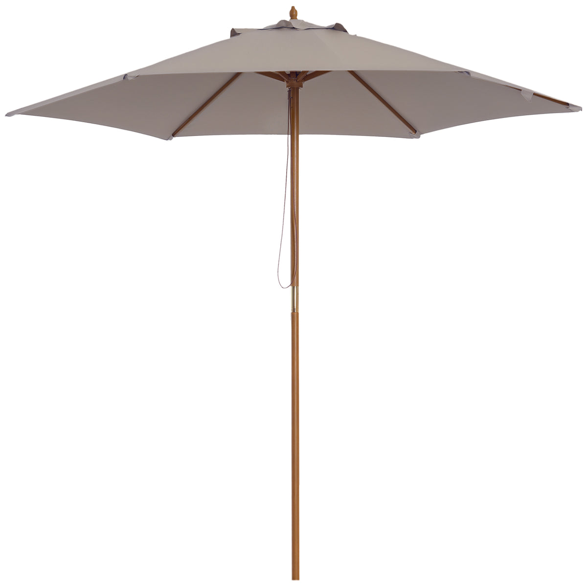 2.5m Wood Garden Parasol Sun Shade Patio Outdoor Wooden Umbrella Canopy, Table Market Umbrella with Vent, 38mm Pole, Rope Pulley Mechanism, Grey