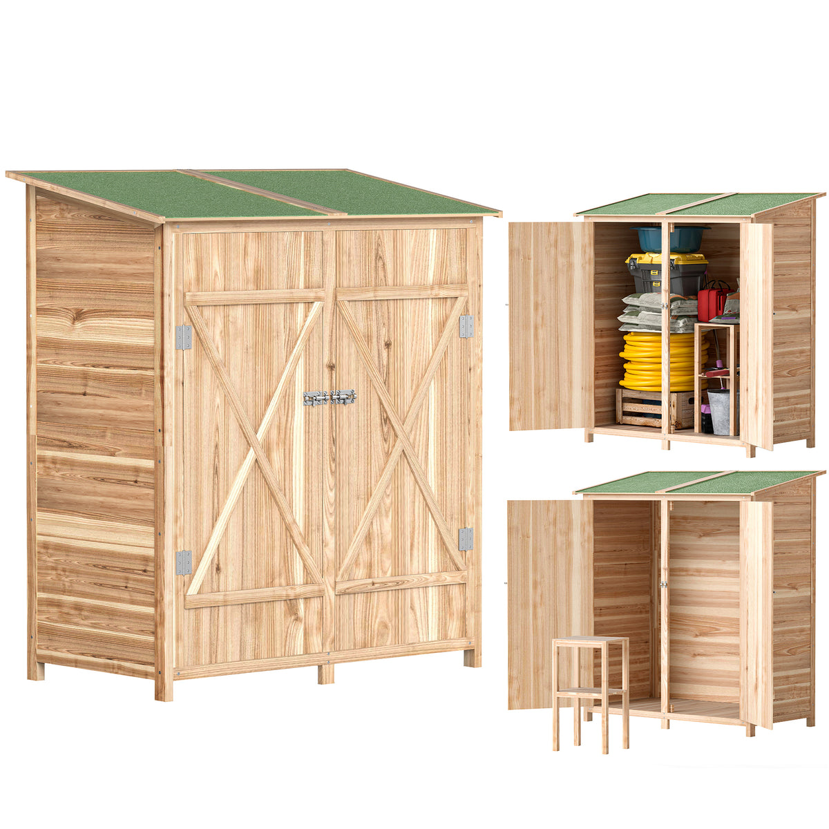 140 x 75 Fir Wood Garden Shed, with Asphalt Roof - Natural