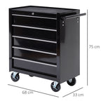 5-Drawer Tool Chest with Wheels, Steel Lockable Tool Storage Cabinet with Handle, 2 Keys for Garage, Workshop, Black