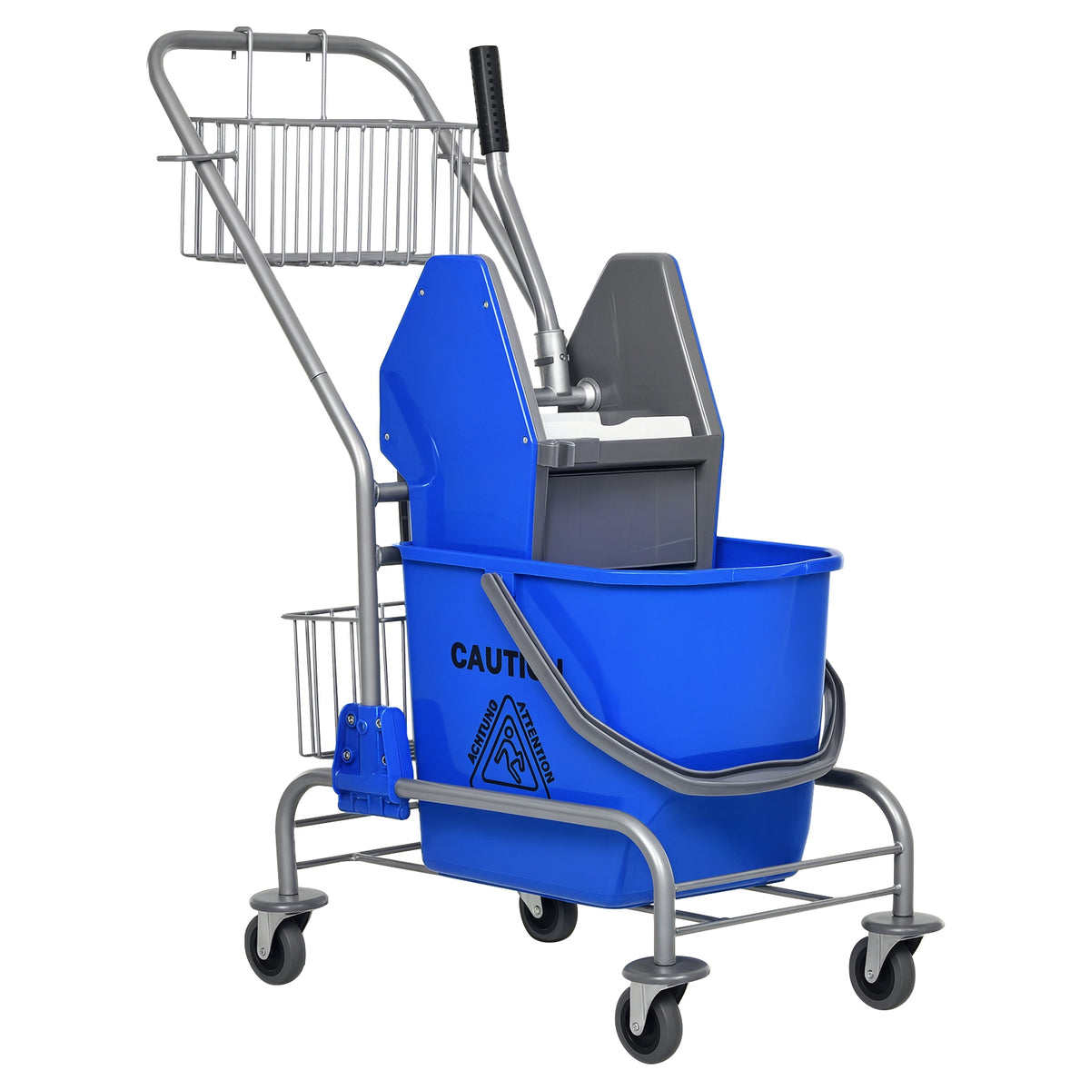 Reinigungseimer, Wischmoppeimer, rollbar, Kunststoff, Metallgriff, Blau