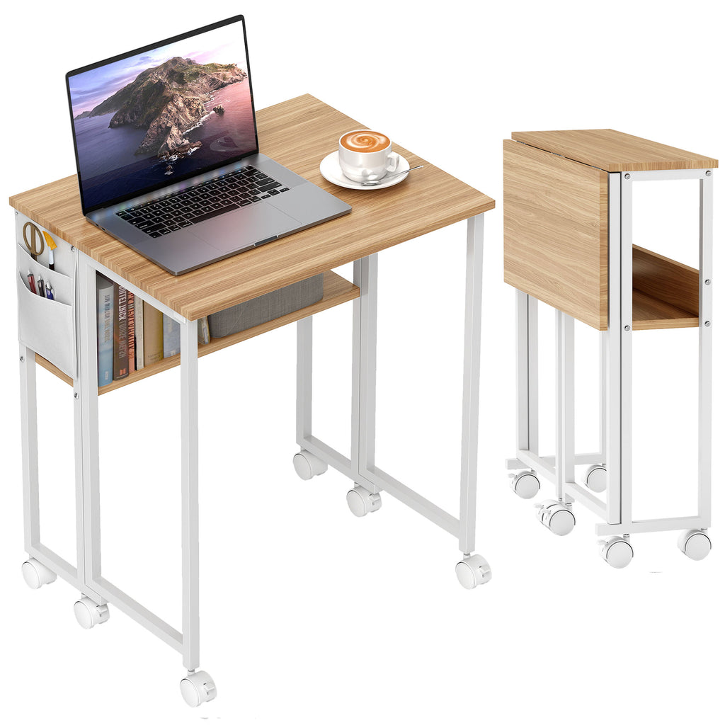 63 cm Drop Leaf Writing Work Desk - Natural Wood Finish