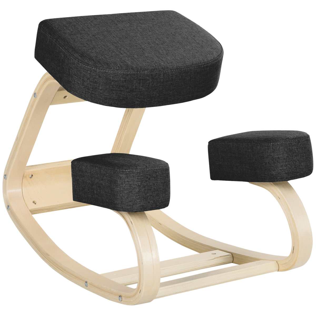 Kniestuhl, ergonomischer Sitzhocker, Polsterhocker f¨¹r gesunde Sitzhaltung, Birkenholz, 120 kg belastbar, Schwarz