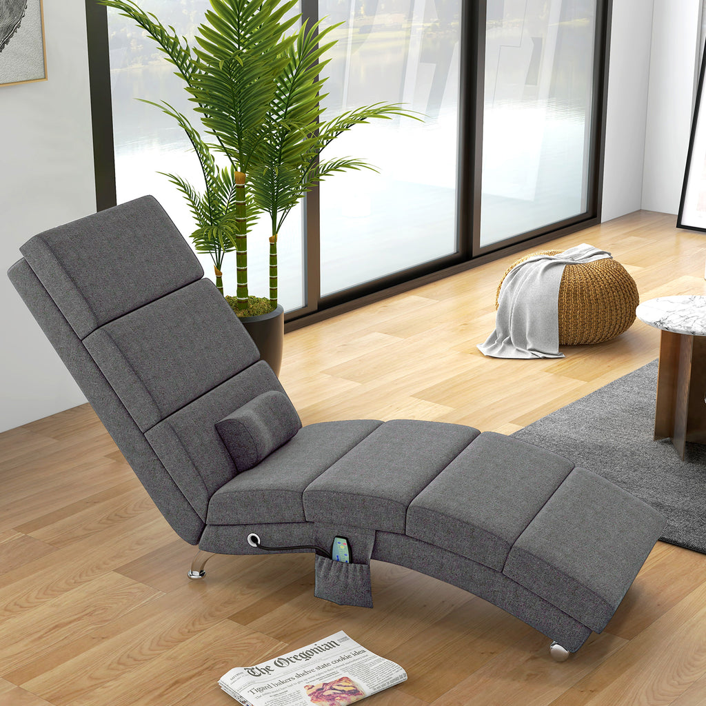 Massagesessel Relaxsessel Liegesessel 8 Vibrationspunkte, 5 Modi, 8 Vibrationspunkte, 56 x 168 x 84 cm, Grau
