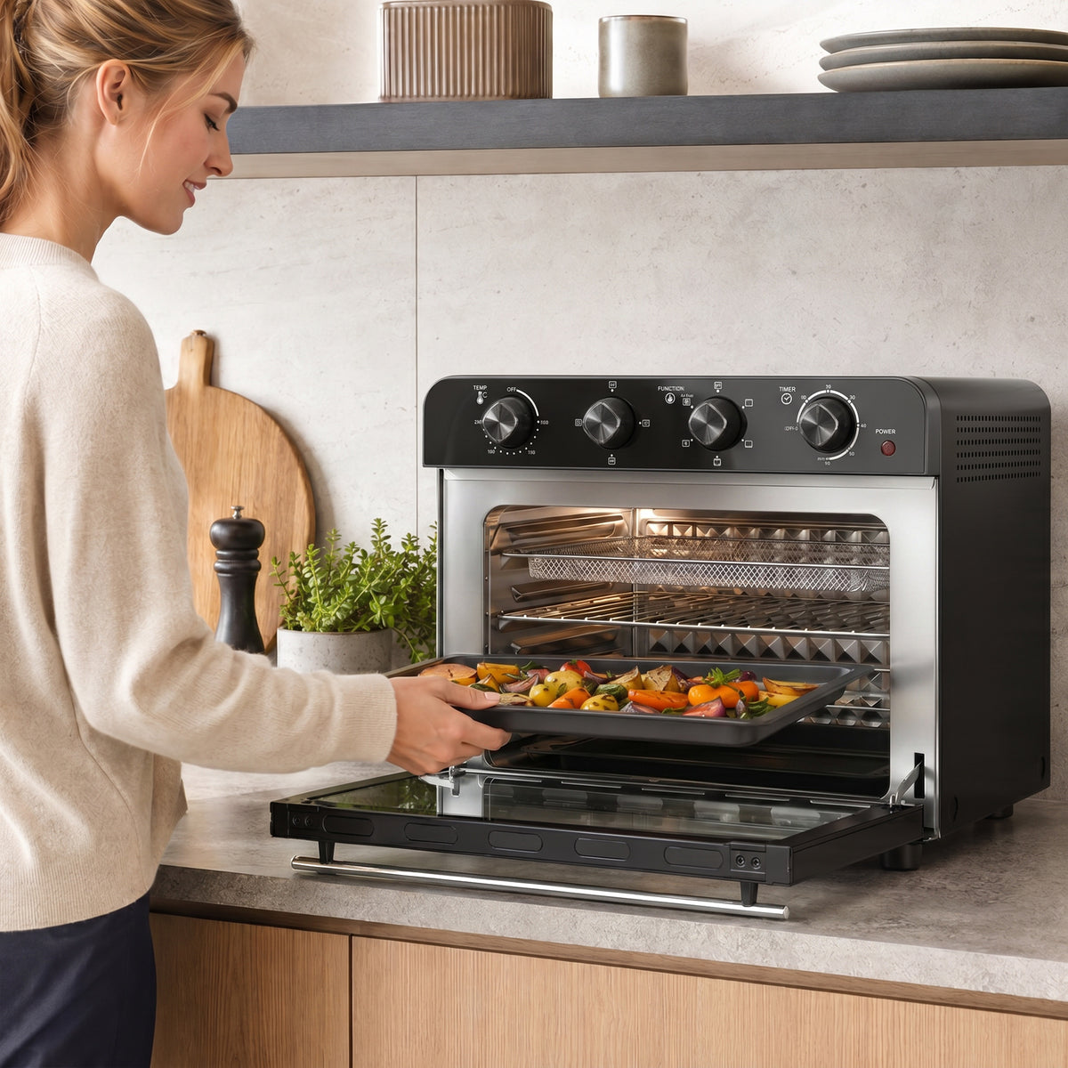 Heißluftfritteuse 36 Liter Mini Backofen mit Umluft, Backblech, Rost