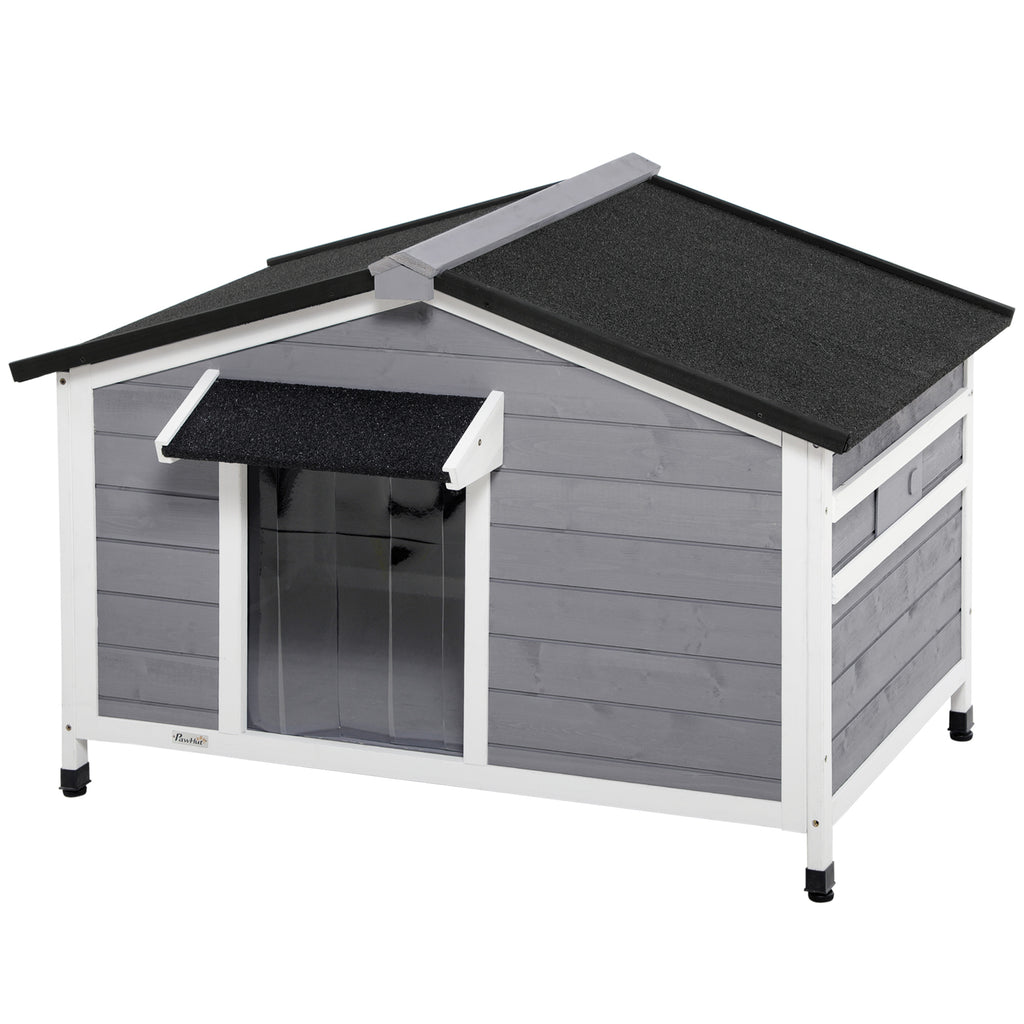 Wooden Dog Kennel for Outside, for Medium Dogs, 72H x 109L x 79Wcm, Grey
