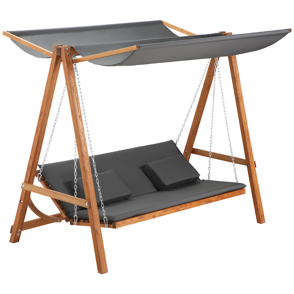 Hollywoodschaukel mit Bettfunktion 3-Sitzer Gartenschaukel Lärche mit verstellbarem Sonnendach 225,5 x 130 x 180 cm