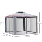 Pavillon mit Doppeldach, ca. 3x3 m mit Moskitonetz, Seitenteile Garten-Pavillon aus Metall Hellgrau